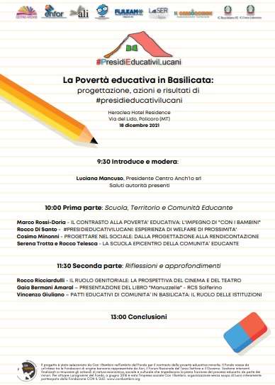 A Policoro l'evento conclusivo del progetto #presidieducativilucani: “La povertà educativa in Basilicata”