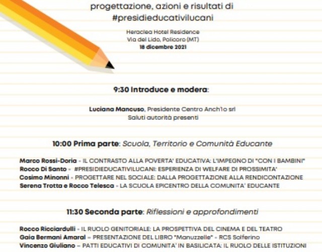 A Policoro l'evento conclusivo del progetto #presidieducativilucani: “La povertà educativa in Basilicata”