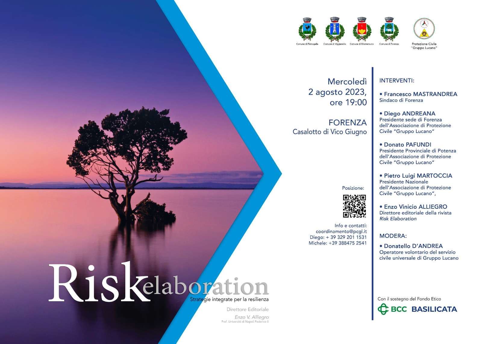 Al via il ciclo di incontri “Rischio, vulnerabilità, strategie integrate per la resilienza: l'esperienza ultradecennale della Protezione Civile Gruppo Lucano e la rivista Risk Elaboration.”