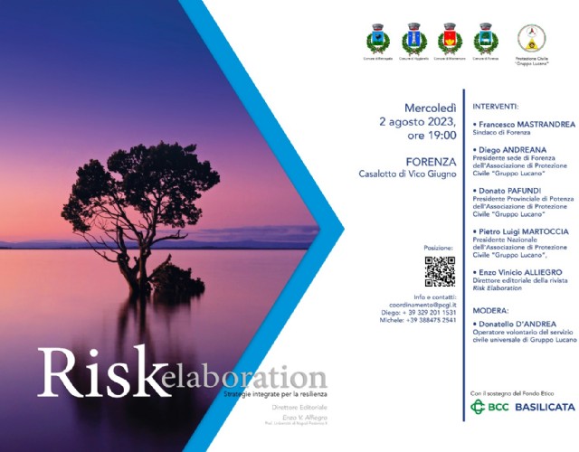 Al via il ciclo di incontri “Rischio, vulnerabilità, strategie integrate per la resilienza: l'esperienza ultradecennale della Protezione Civile Gruppo Lucano e la rivista Risk Elaboration.”